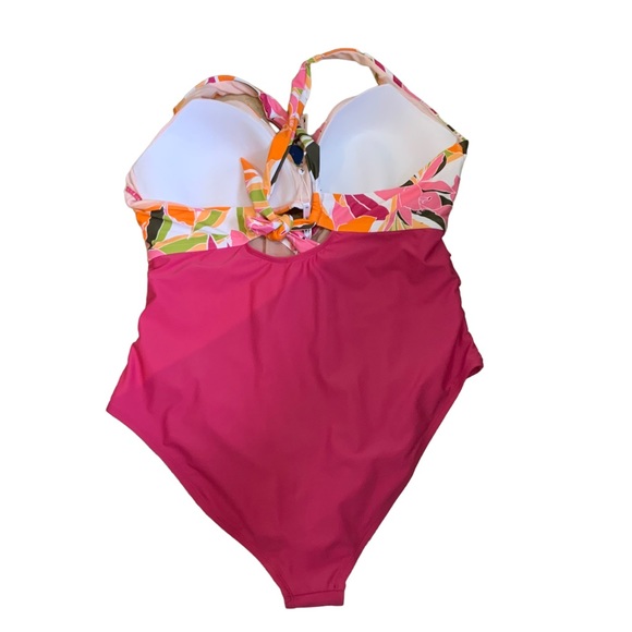 Cupshe One Piece Tie Back Tiny Cutout Swim Suit Hot Pink Tropical Pattern 3X NWT - Picture 5 of 9